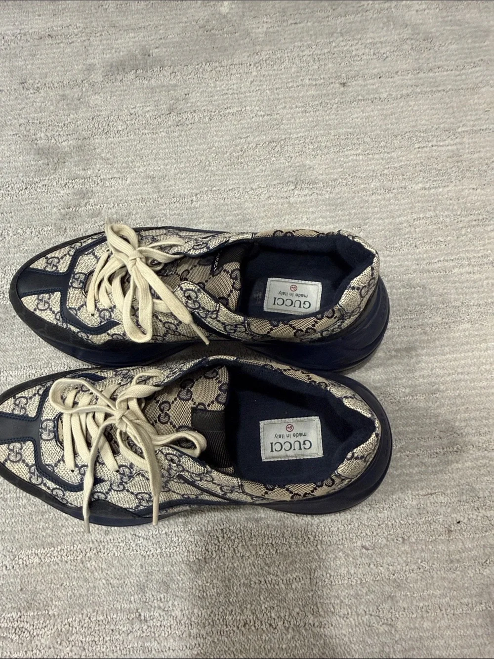 Gucci Beige & Navy GG Monogram Chunky Lace-Up Sneakers